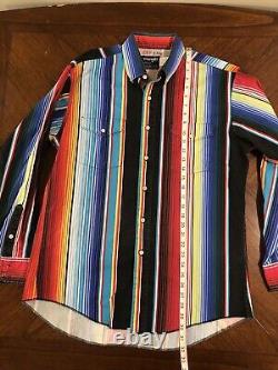 Vintage Wrangler Western Button Up Shirt Made in USA Multicolor Striped Sz 16-34