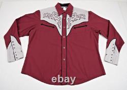 Vintage Wrangler Western Shirt Size L 90s Maroon Fancy Embroidered Gray Yoke