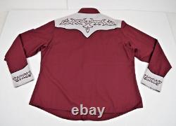 Vintage Wrangler Western Shirt Size L 90s Maroon Fancy Embroidered Gray Yoke