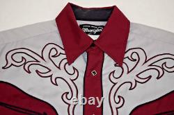 Vintage Wrangler Western Shirt Size L 90s Maroon Fancy Embroidered Gray Yoke