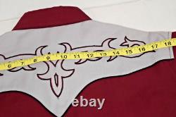 Vintage Wrangler Western Shirt Size L 90s Maroon Fancy Embroidered Gray Yoke