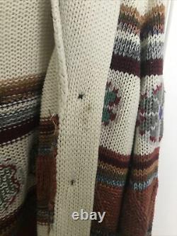 Vintage hooded cardigan sweater huichol indian peyote shawl psychedelic western