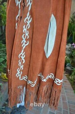 Vintage ladies Western wear fringed poncho, fancy leather floral deco, hand slits