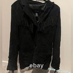 Vintage leather fringe western wear black jacket size L large