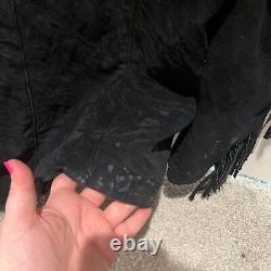 Vintage leather fringe western wear black jacket size L large
