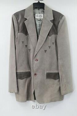 Vintage scully men's L leather trim western sport coat cowboy jacket pockets
