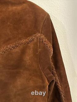 Vintage suede leather Brown blazer mens western braided Detail Jacket size L