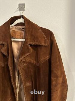 Vintage suede leather Brown blazer mens western braided Detail Jacket size L