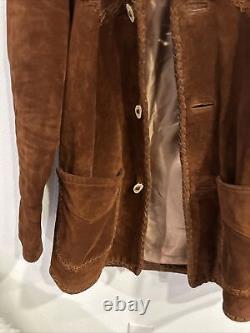 Vintage suede leather Brown blazer mens western braided Detail Jacket size L