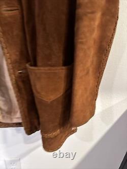 Vintage suede leather Brown blazer mens western braided Detail Jacket size L