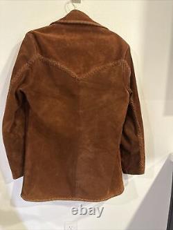 Vintage suede leather Brown blazer mens western braided Detail Jacket size L