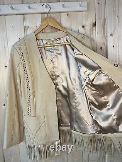 Vintage western rancher boho fringe leather jacket size large- coastalcowgirl