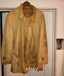 Vtg 1930s Mens Handmade Deerskin Leather Jacket Bootlegger/Chore Distress Patina