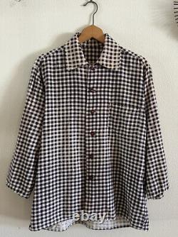 Vtg 1940s Indigo Gingham Western Ranch Cowboy Shirt 40s Checkered Farmhouse