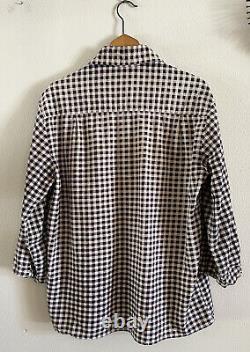 Vtg 1940s Indigo Gingham Western Ranch Cowboy Shirt 40s Checkered Farmhouse