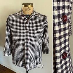 Vtg 1940s Indigo Gingham Western Ranch Cowboy Shirt 40s Checkered Farmhouse