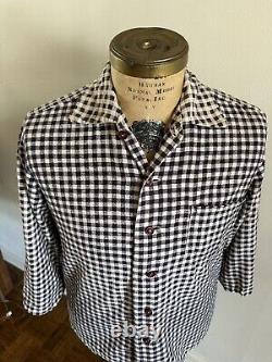 Vtg 1940s Indigo Gingham Western Ranch Cowboy Shirt 40s Checkered Farmhouse