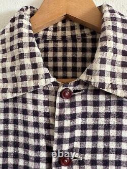 Vtg 1940s Indigo Gingham Western Ranch Cowboy Shirt 40s Checkered Farmhouse