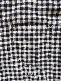 Vtg 1940s Indigo Gingham Western Ranch Cowboy Shirt 40s Checkered Farmhouse