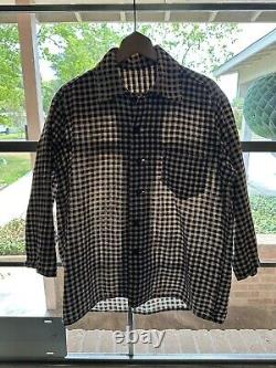 Vtg 1940s Indigo Gingham Western Ranch Cowboy Shirt 40s Checkered Farmhouse