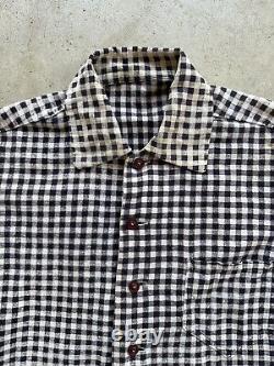 Vtg 1940s Indigo Gingham Western Ranch Cowboy Shirt 40s Checkered Farmhouse