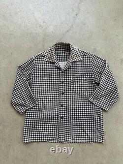 Vtg 1940s Indigo Gingham Western Ranch Cowboy Shirt 40s Checkered Farmhouse