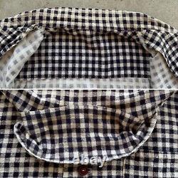 Vtg 1940s Indigo Gingham Western Ranch Cowboy Shirt 40s Checkered Farmhouse