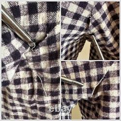 Vtg 1940s Indigo Gingham Western Ranch Cowboy Shirt 40s Checkered Farmhouse