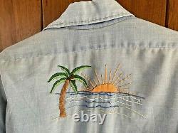 Vtg 1970s Levis Orange Tab Embroidered Chambray Shirt L