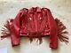 Vtg 1980s FRONTIER fringe red leather western cowboy womens jacket sz Large