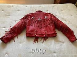 Vtg 1980s FRONTIER fringe red leather western cowboy womens jacket sz Large
