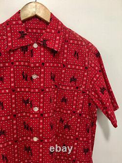 Vtg 50's 60's Bandana Western Cotton Cowboy Rodeo Work Red Rockabilly Shirt M L