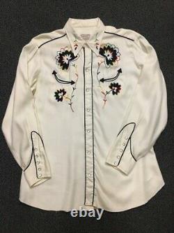 Vtg 50s 60s Gabardine H Bar C Western Pearl Snap Cowboy Shirt Mens L Rockabilly