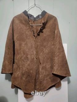 Vtg 60's Suede Leather Poncho Mountain Man Hippie Reenactment Festival Western