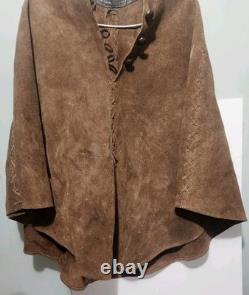 Vtg 60's Suede Leather Poncho Mountain Man Hippie Reenactment Festival Western