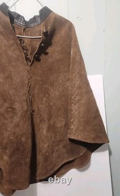 Vtg 60's Suede Leather Poncho Mountain Man Hippie Reenactment Festival Western