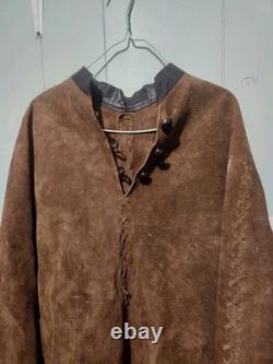 Vtg 60's Suede Leather Poncho Mountain Man Hippie Reenactment Festival Western