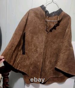 Vtg 60's Suede Leather Poncho Mountain Man Hippie Reenactment Festival Western
