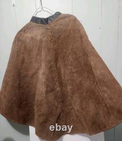 Vtg 60's Suede Leather Poncho Mountain Man Hippie Reenactment Festival Western