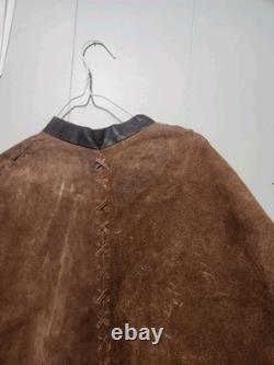 Vtg 60's Suede Leather Poncho Mountain Man Hippie Reenactment Festival Western