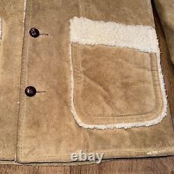 Vtg 60s 70s Leather Coat Suede Ranch Western Trucker Jacket Fur Sherpa Men Large