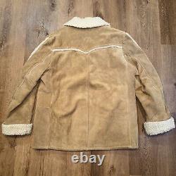 Vtg 60s 70s Leather Coat Suede Ranch Western Trucker Jacket Fur Sherpa Men Large