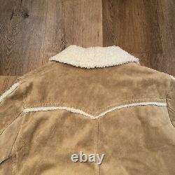 Vtg 60s 70s Leather Coat Suede Ranch Western Trucker Jacket Fur Sherpa Men Large