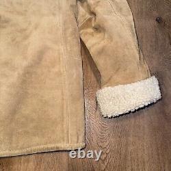 Vtg 60s 70s Leather Coat Suede Ranch Western Trucker Jacket Fur Sherpa Men Large