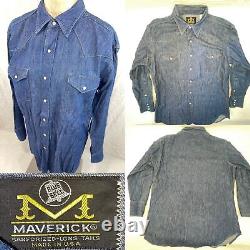 Vtg 60s 70s Mens L Blue Bell Maverick Dark Denim Jean Western Cowboy Shirt