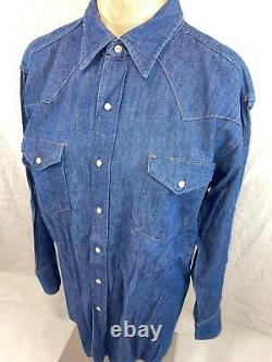 Vtg 60s 70s Mens L Blue Bell Maverick Dark Denim Jean Western Cowboy Shirt