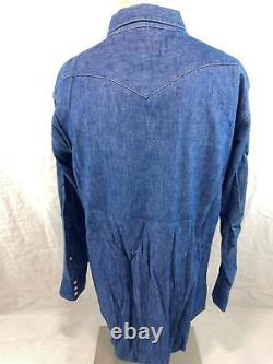 Vtg 60s 70s Mens L Blue Bell Maverick Dark Denim Jean Western Cowboy Shirt