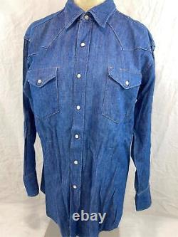 Vtg 60s 70s Mens L Blue Bell Maverick Dark Denim Jean Western Cowboy Shirt