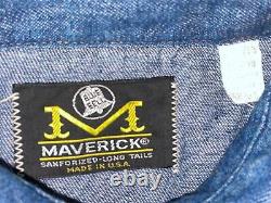 Vtg 60s 70s Mens L Blue Bell Maverick Dark Denim Jean Western Cowboy Shirt