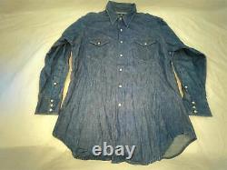 Vtg 60s 70s Mens L Blue Bell Maverick Dark Denim Jean Western Cowboy Shirt